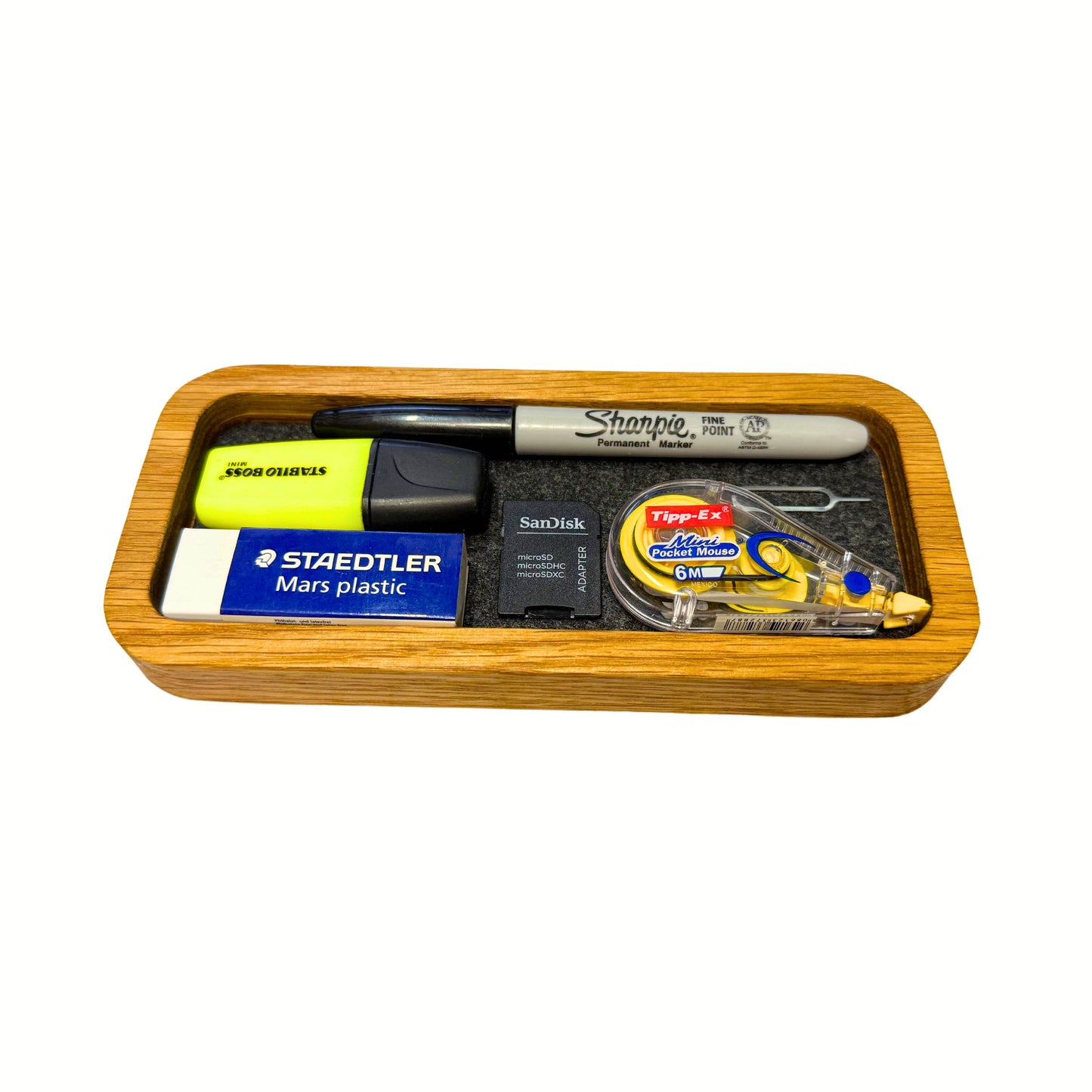 Tech Fusion Products Catch All Desk Tray 19cm x 8.5cm x 2cm, Solid White Oak, Thin Felt Lining