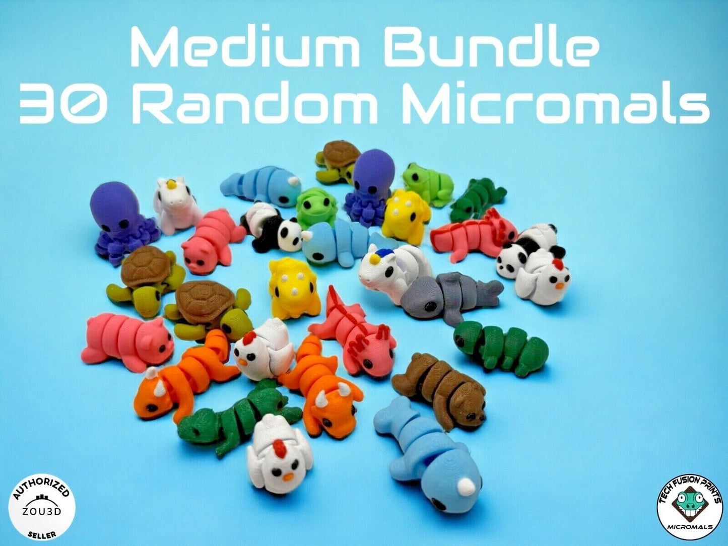 "Micromals" Flexi 3D Printed Micro Animals (Sets of 3 & 6)