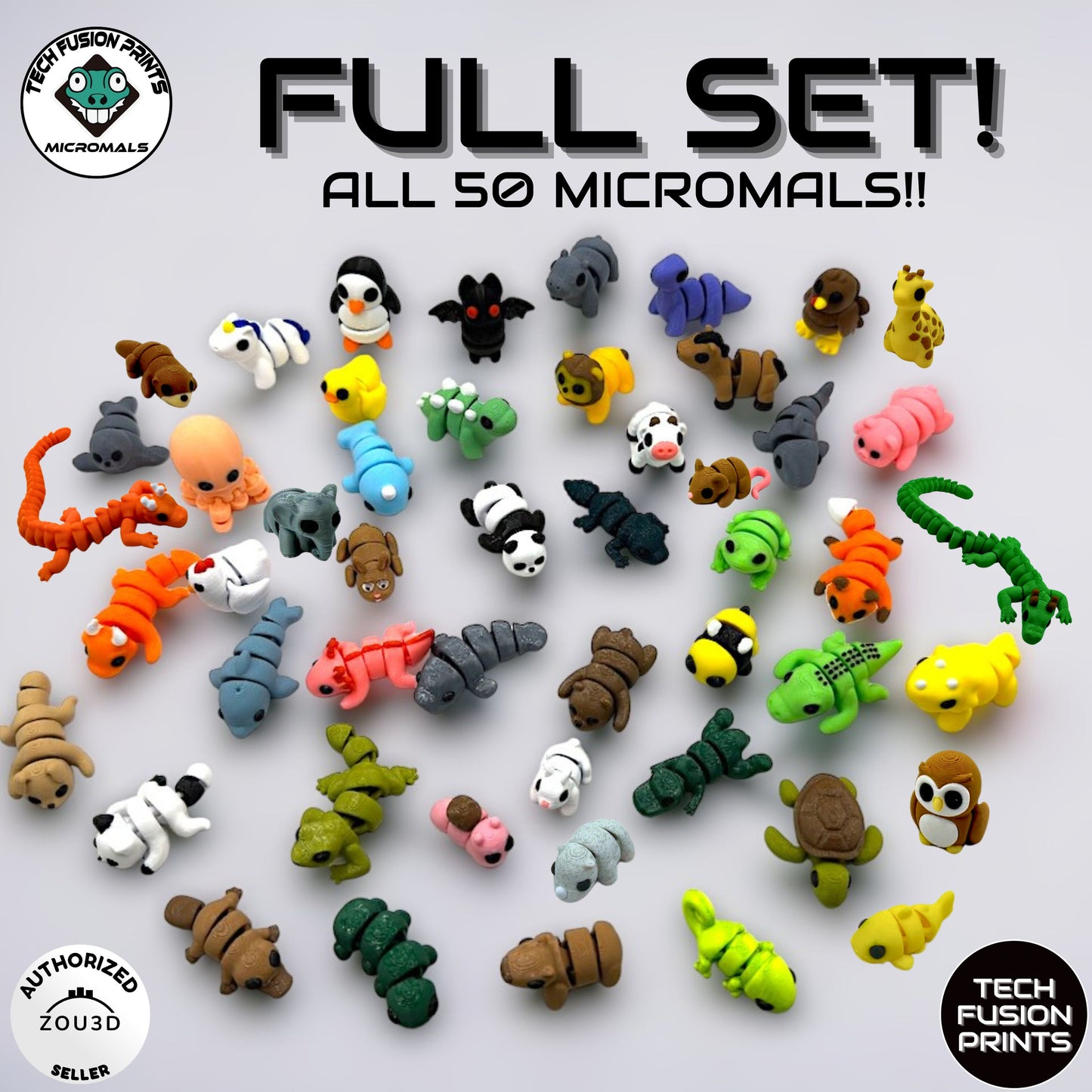 "Micromals" Flexi 3D Printed Micro Animals (Sets of 3 & 6)